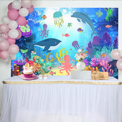 Lofaris Toile de fond de photographie monde sous-marin coloré et animaux marins, arrière-plan de dessin animé vibrant pour studio photo et fête