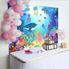 Lofaris Toile de fond de photographie monde sous-marin coloré et animaux marins, arrière-plan de dessin animé vibrant pour studio photo et fête