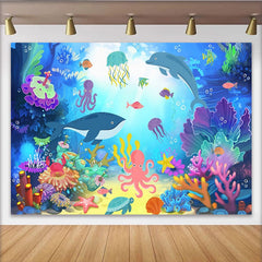 Lofaris Toile de fond de photographie monde sous-marin coloré et animaux marins, arrière-plan de dessin animé vibrant pour studio photo et fête