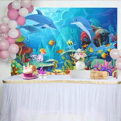 Lofaris Toile de fond de photographie sous-marine avec dauphins et poissons colorés, magnifique décor de monde marin pour enfants