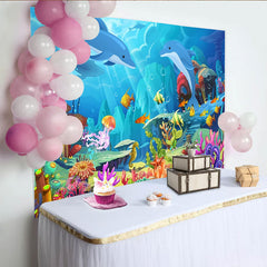Lofaris Toile de fond de photographie sous-marine avec dauphins et poissons colorés, magnifique décor de monde marin pour enfants