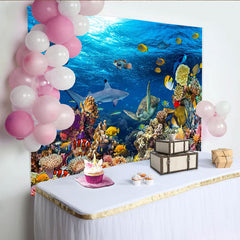 Lofaris Toile de fond de photographie sous-marine récif corallien, arrière-plan océanique avec poissons et tortue pour studio photo