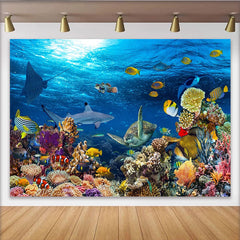 Lofaris Toile de fond de photographie sous-marine récif corallien, arrière-plan océanique avec poissons et tortue pour studio photo