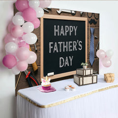Lofaris Toile de fond Fête des Pères avec tableau noir, outils et cravate, décor rustique pour studio photo et célébration