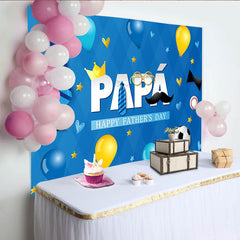 Lofaris Toile de fond bleue pour papa avec cravates et ballons, magnifique décor de célébration avec moustache et sports