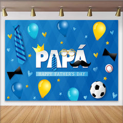Lofaris Toile de fond bleue pour papa avec cravates et ballons, magnifique décor de célébration avec moustache et sports