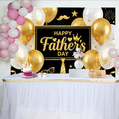 Lofaris Toile de fond noire et or pour la Fête des Pères avec ballons scintillants et cravate, décor élégant pour célébration