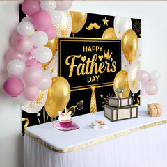 Lofaris Toile de fond noire et or pour la Fête des Pères avec ballons scintillants et cravate, décor élégant pour célébration