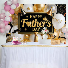Lofaris Toile de fond pour la Fête des Pères noire et or avec paillettes et ballons, élégant décor de fête pour célébration masculine