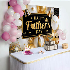 Lofaris Toile de fond pour la Fête des Pères noire et or avec paillettes et ballons, élégant décor de fête pour célébration masculine