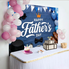 Lofaris Toile de fond Fête des Pères bleue avec ballons et accessoires, décor élégant pour studio photo et célébration