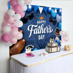 Lofaris Toile de fond pour la Fête des Pères élégante avec costume bleu et ballons, magnifique arrière-plan de célébration pour studio photo