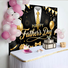 Lofaris Toile de fond noire et or pour la Fête des Pères avec costume et ballons, élégant décor de célébration pour papa