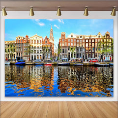 Lofaris Toile de fond de photographie paysage urbain avec reflets d'eau, magnifique arrière-plan pour studio photo et portrait