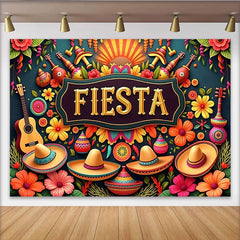 Lofaris Toile de fond pour fête mexicaine avec sombreros et guitares, décor coloré pour célébration et photographie