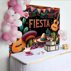 Lofaris Toile de fond pour fête mexicaine avec guitares et sombreros, décoration de fête vibrante pour célébration festive