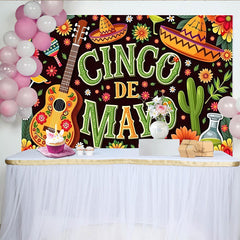 Lofaris Toile de fond festive Cinco de Mayo avec guitare et sombreros colorés, décor de fête mexicaine pour célébration et studio photo