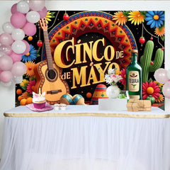 Lofaris Toile de fond festive Cinco de Mayo avec guitare, maracas et cactus, magnifique décor pour célébration mexicaine