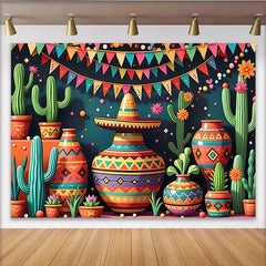 Lofaris Toile de fond pour fête mexicaine avec cactus et sombrero coloré, décor vibrant pour célébration et photographie de studio
