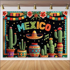 Lofaris Toile de fond pour fête mexicaine avec cactus et sombrero colorés, magnifique décor de carnaval pour studio photo