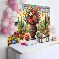 Lofaris Toile de fond de Fiesta Mexicaine avec fleurs colorées et cactus, magnifique décor pour célébration festive et séance photo