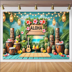 Lofaris Toile de fond Aloha tropicale avec palmiers et ananas, magnifique arrière-plan pour fête hawaïenne et studio photo