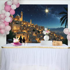 Lofaris Toile de fond de Noël scène de la Nativité avec étoile brillante, décor de village ancien pour célébrations de fin d'année