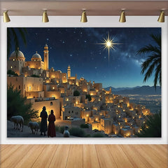 Lofaris Toile de fond de Noël scène de la Nativité avec étoile brillante, décor de village ancien pour célébrations de fin d'année