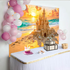 Lofaris Magnifique toile de fond de photographie château de sable sur plage au coucher du soleil, avec vagues de l'océan pour studio