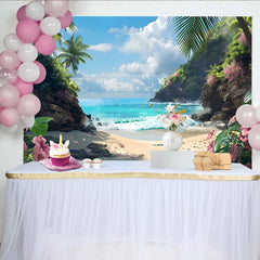 Lofaris Toile de fond de photographie plage tropicale avec palmiers et mer turquoise, magnifique arrière-plan naturel pour studio photo