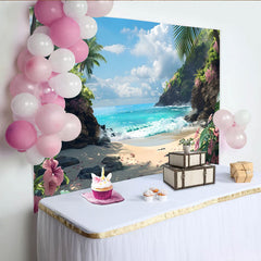 Lofaris Toile de fond de photographie plage tropicale avec palmiers et mer turquoise, magnifique arrière-plan naturel pour studio photo