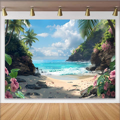 Lofaris Toile de fond de photographie plage tropicale avec palmiers et mer turquoise, magnifique arrière-plan naturel pour studio photo