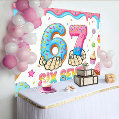 Lofaris Toile de fond pour anniversaire 67 ans avec chiffres donuts et bonbons, décor de fête joyeuse pour studio photo