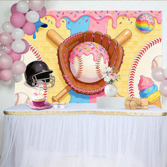 Lofaris Toile de fond baseball et douceurs avec glaçage rose et pépites colorées, arrière-plan amusant pour studio photo ou fête d'enfants