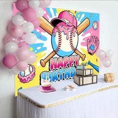Lofaris Toile de fond pour anniversaire baseball coloré avec batte et gant, arrière-plan de fête joyeux anniversaire pour enfants