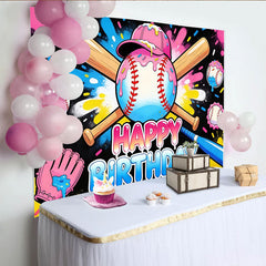 Lofaris Toile de fond pour anniversaire thème baseball avec battes et balles colorées, magnifique décor de fête pour studio photo et photomaton