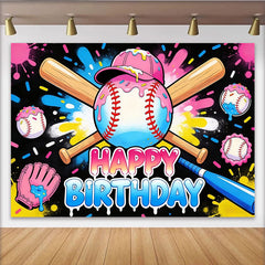Lofaris Toile de fond pour anniversaire thème baseball avec battes et balles colorées, magnifique décor de fête pour studio photo et photomaton