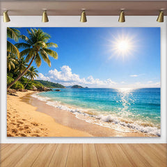 Lofaris Toile de fond de photographie plage tropicale avec palmiers et mer turquoise, décor estival paradisiaque pour studio photo ou événement