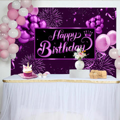Lofaris Toile de fond anniversaire violette avec ballons et couronne, arrière-plan festif pour décoration de fête et studio photo