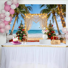 Lofaris Toile de fond de Noël tropicale avec palmiers et arche lumineuse, magnifique arrière-plan pour décor de fête et séance photo