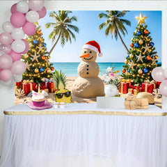 Lofaris Toile de fond de Noël tropicale avec bonhomme de neige et palmiers, arrière-plan festif pour photos de vacances