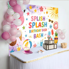 Lofaris Toile de fond joyeux anniversaire thème piscine avec flamant rose et glaces, décor coloré pour fête estivale et studio photo