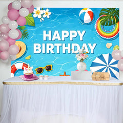 Lofaris Toile de fond joyeux anniversaire d'été piscine et plage, décor de fête tropicale pour célébration estivale et studio photo