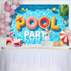 Lofaris Toile de fond pour anniversaire piscine avec bouées et palmiers, magnifique décor d'été pour séance photo et célébration