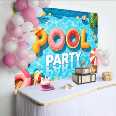 Lofaris Toile de fond pour anniversaire piscine avec bouées et palmiers, magnifique décor d'été pour séance photo et célébration