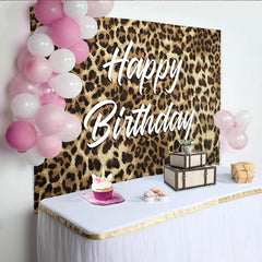 Lofaris Toile de fond joyeux anniversaire avec motif imprimé léopard, élégant décor de fête pour studio photo et célébration d'événement