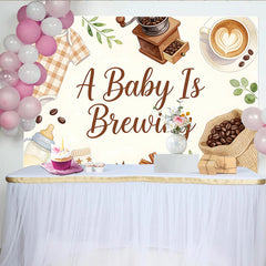 Lofaris Toile de fond pour baby shower café A Baby Is Brewing et motifs bébé, décor neutre pour annonce de grossesse ou studio photo