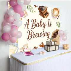 Lofaris Toile de fond pour baby shower café A Baby Is Brewing et motifs bébé, décor neutre pour annonce de grossesse ou studio photo
