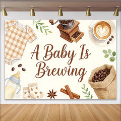 Lofaris Toile de fond pour baby shower café A Baby Is Brewing et motifs bébé, décor neutre pour annonce de grossesse ou studio photo