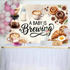 Lofaris Toile de fond pour baby shower café avec message A Baby Is Brewing, décor gourmand pour fête prénatale et studio photo
